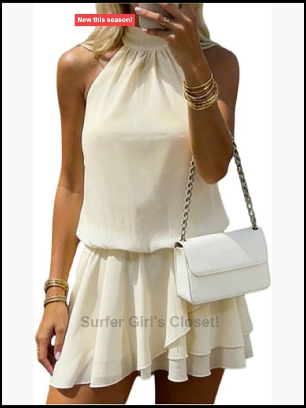 Y2k Summer Halter Mini Dress Tie Backless Ruffle Hem A Line Bouncy Dress